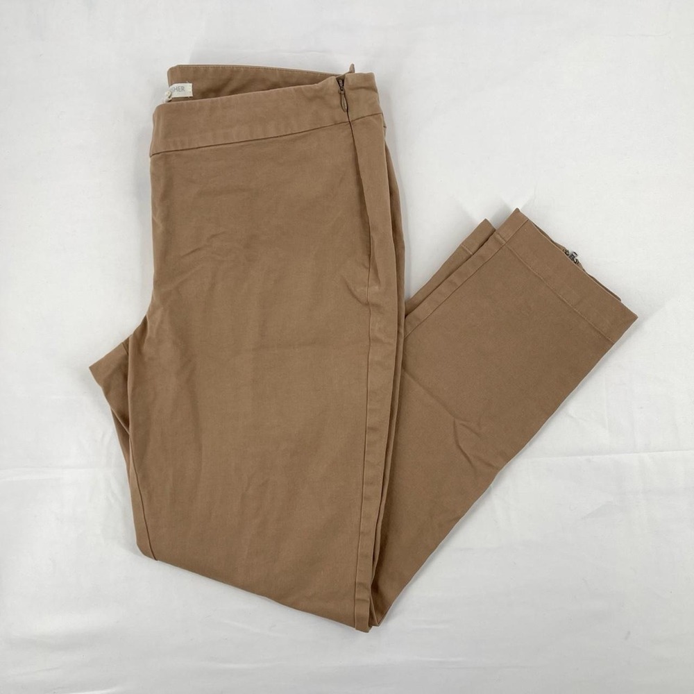 Eileen Fisher Organic Cotton Pants M Khaki Straight Leg Casual Office Neutral